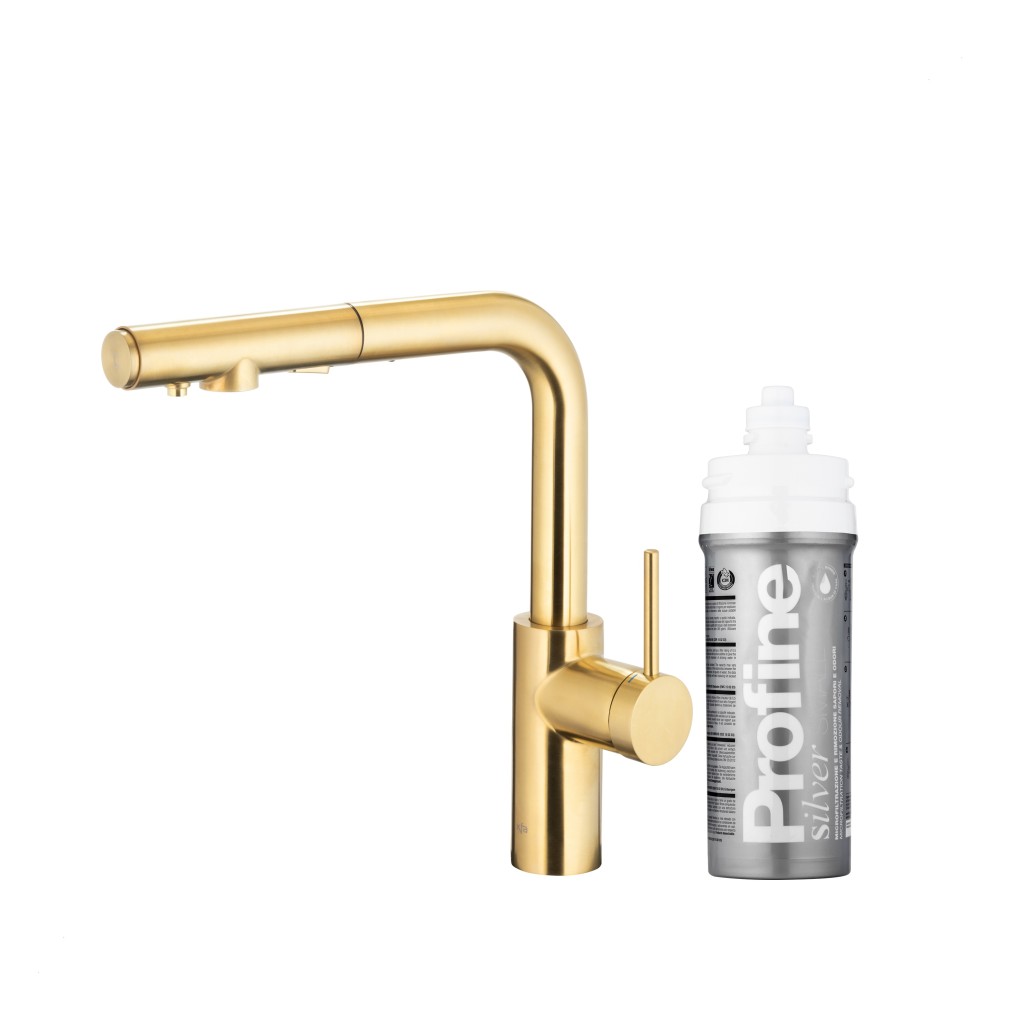 KFA Duero pure basic pull-out, filtr. s otočnou výtokovou armaturou, PVD broušené světlé zlato + profine silver 6623-114-39