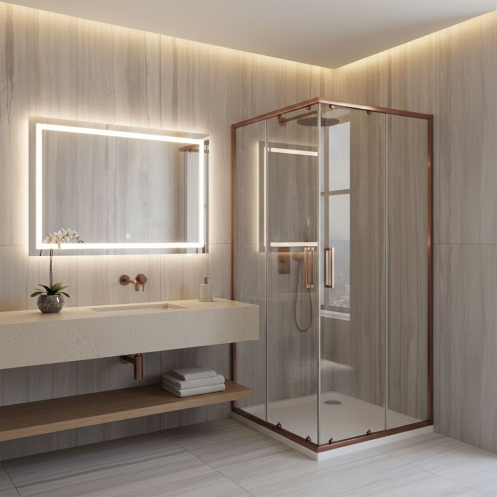 REA Sprchový kout City 90x90 Brush Copper Bez sprchové vaničky REA-K6984