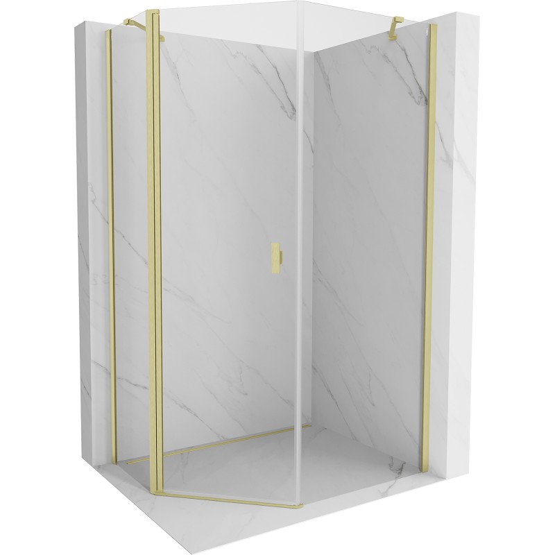 MEXEN/S Mistsprchový kout pětiboký křídlový asymetrický 80 x 90, transparent, zlato kartáčovaná 8A8-080-090-55-00
