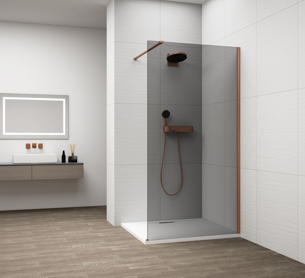 POLYSAN ESCA COPPER MATT jednodílná sprchová zástěna k instalaci ke stěně, kouřové sklo, 1200  ES1212-09