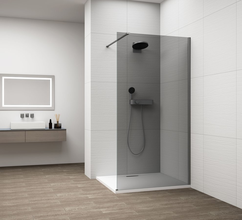 POLYSAN ESCA GUN METAL jednodílná sprchová zástěna k instalaci ke stěně, kouřové sklo, 1500  ES1215-11