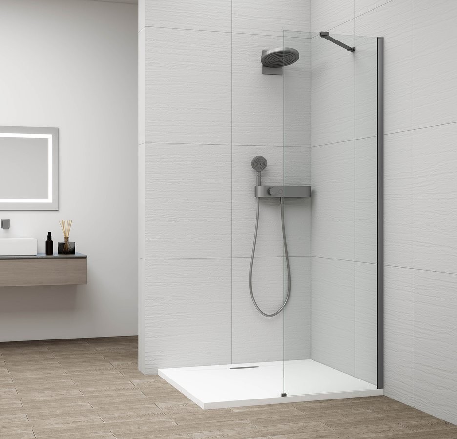 POLYSAN ESCA GUN METAL jednodílná sprchová zástěna k instalaci ke stěně, sklo čiré, 300  ES1030-11