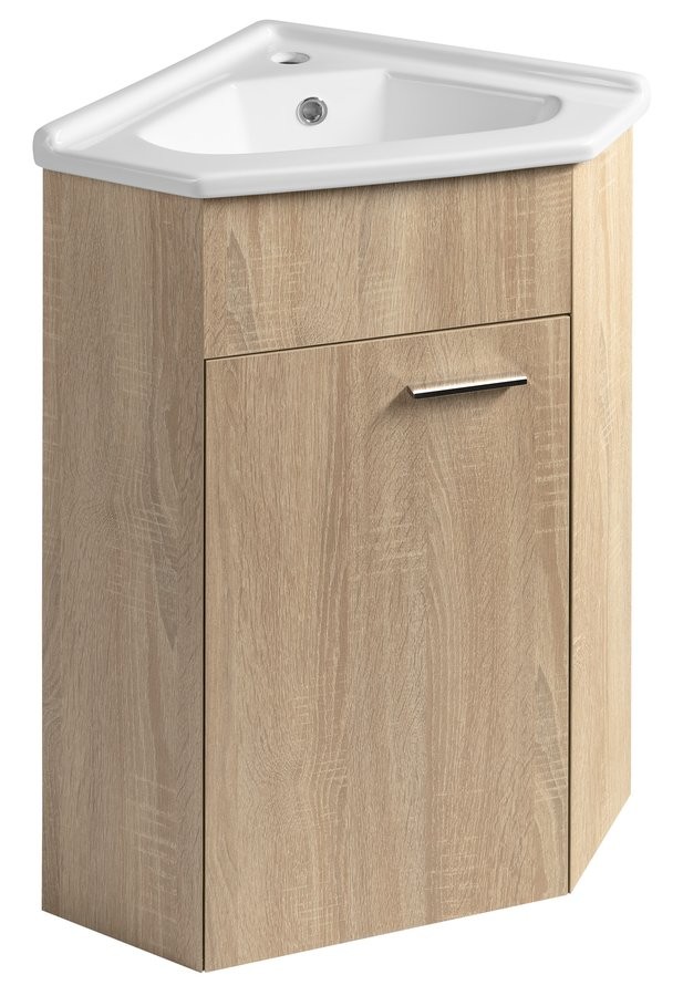 AQUALINE ZOJA umyvadlová skříňka rohová 39x74x39cm, dub platin 50346