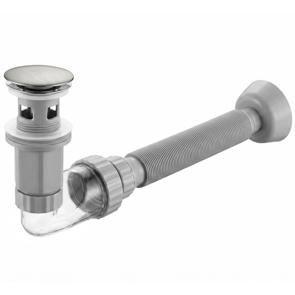 REA Umyvadlový sifon s univerzální výpustí click-clack Flow Brush Nickel REA-A9495