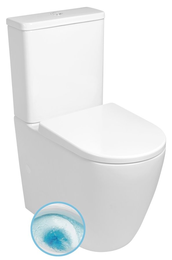 SAPHO TURKU WC kombi, Vortex Rimless, spodní/zadní odpad, bílá PC104V