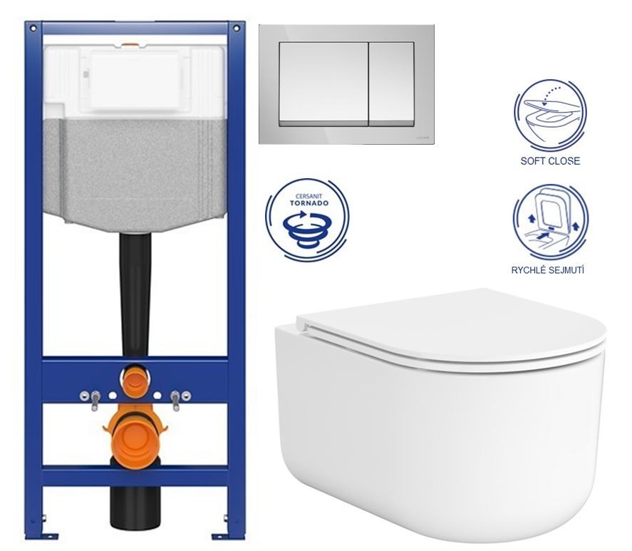 CERSANIT/S CERSANIT předstěnový instalační systém s tlačítkem chrom K97-509 + WC CERSANIT INTRO PRO OVAL /VÍROVÉ SPLACH/+ SEDÁTKO K97-526 509 IR1