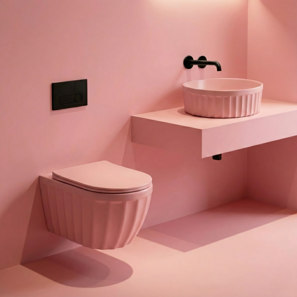 REA Sada: Závěsná WC mísa + Umyvadlo na desku Duo Sweet Pink Matt KPL-K3001