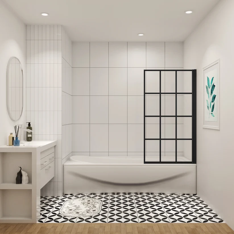 H K Vanová zástěna  V1 BLACK GRID 80 × 140  – otočná, černý rám, L/P varianta V1BG-80