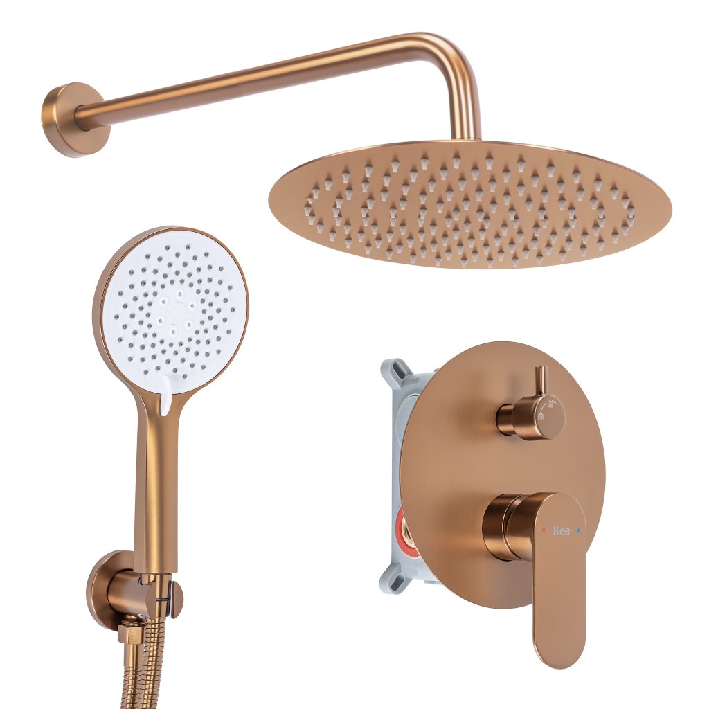 REA Podomítková sprchová sada Drop Brush Copper + BOX REA-P9660