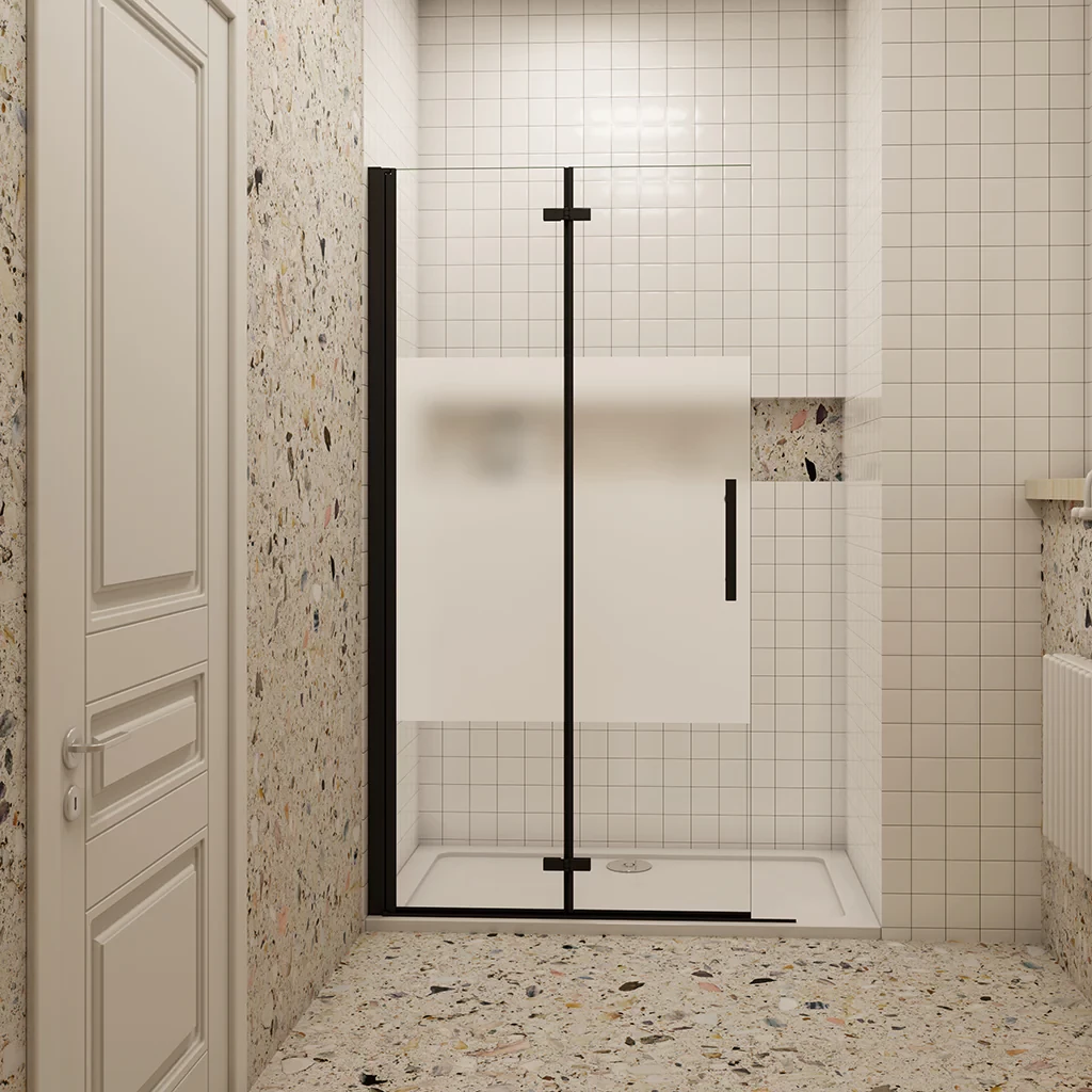 H K Zalamovací WALK-IN zástěna Melody Black Line WF1 100x195, čiré sklo MBLINEWF1100