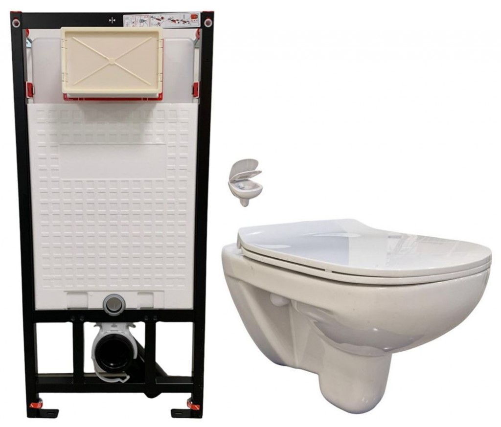 DEANTE Podomítkový rám, pro závěsné WC mísy bez tlačítka + WC bez oplachového kruhu Edge + SEDÁTKO (CST_WC01 X EG1)