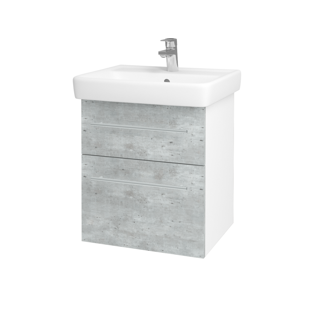 Dřevojas - Koupelnová skříňka Q MAX SZZ2 55 - N01 Bílá lesk / Úchytka T02 / D01 Beton (67475B)