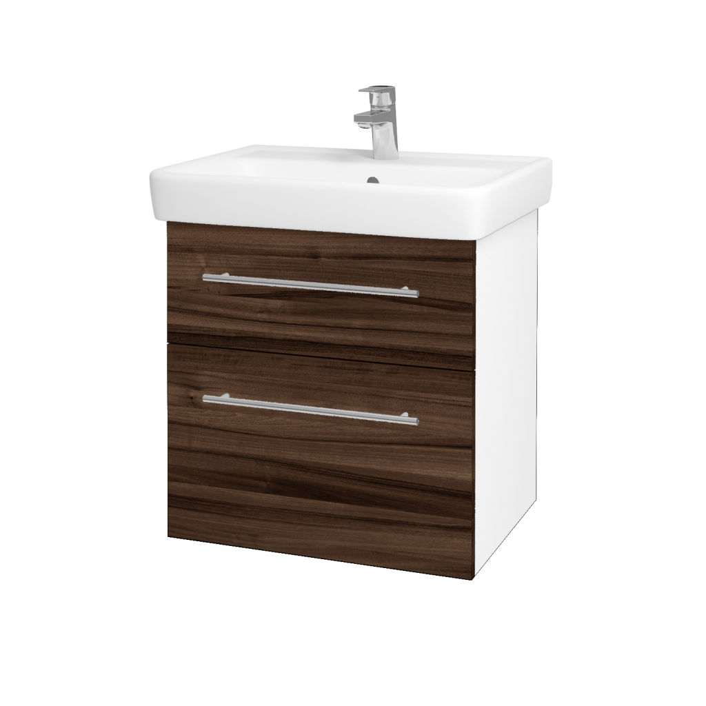 Dřevojas - Koupelnová skříňka Q MAX SZZ2 60 - N01 Bílá lesk / Úchytka T02 / D06 Ořech (60230B)