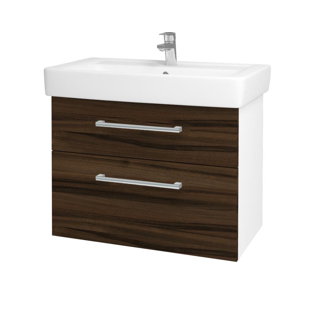 Dřevojas - Koupelnová skříňka Q MAX SZZ2 80 - N01 Bílá lesk / Úchytka T03 / D06 Ořech (60278C)