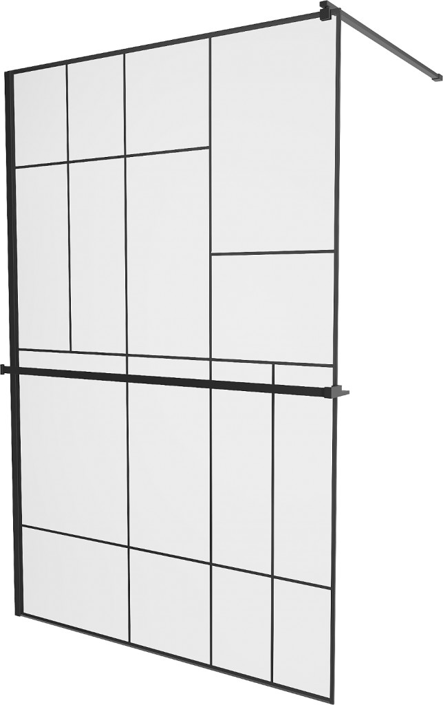 MEXEN/S - KIOTO Sprchová zástěna WALK-IN s poličkou a držákem ručníků 90 x 200 cm, transparent/černá 8 mm, černá (800-090-121-70-78)
