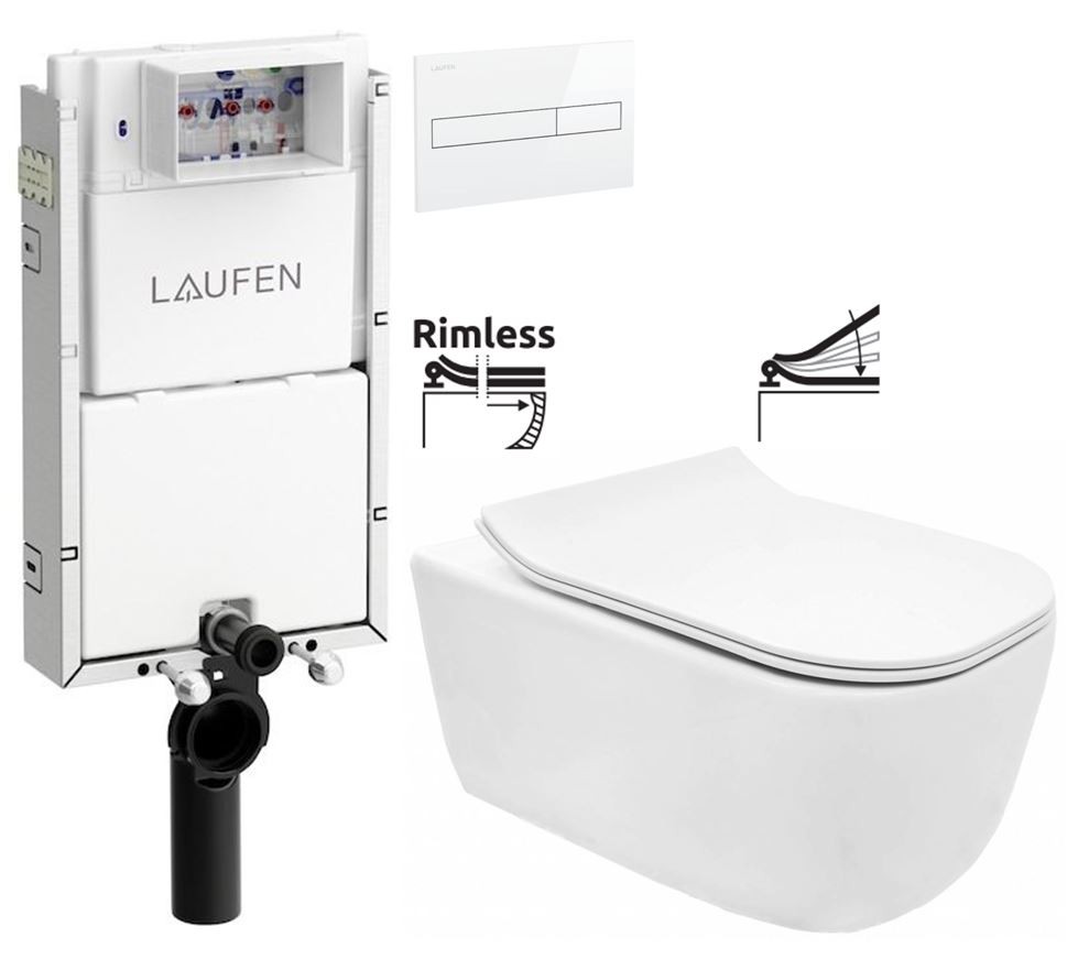 LAUFEN Podomít. systém LIS TW1 SET s bílým tlačítkem + WC REA Mateo Rimless + SEDÁTKO (H8946630000001BI MA1)