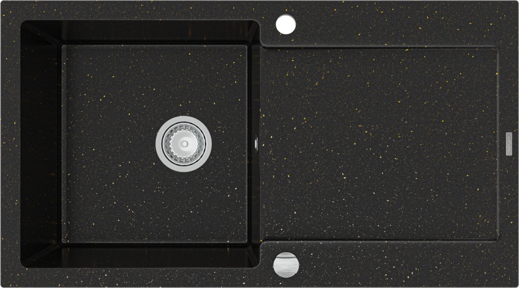 MEXEN - Leo granitový dřez 1 s odkapávačem 900x500 mm, černá / zlatá kovová (6501901010-75)