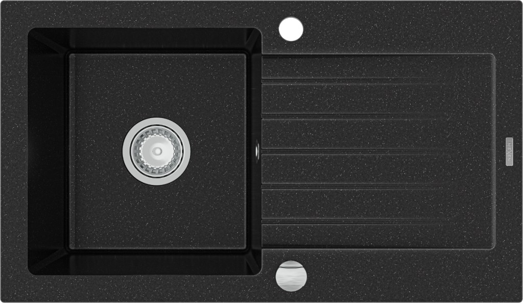 MEXEN - Pablo granitový dřez 1 s odkapávačem 752x436 mm, černá / stříbrná metalíza (6510751010-73)