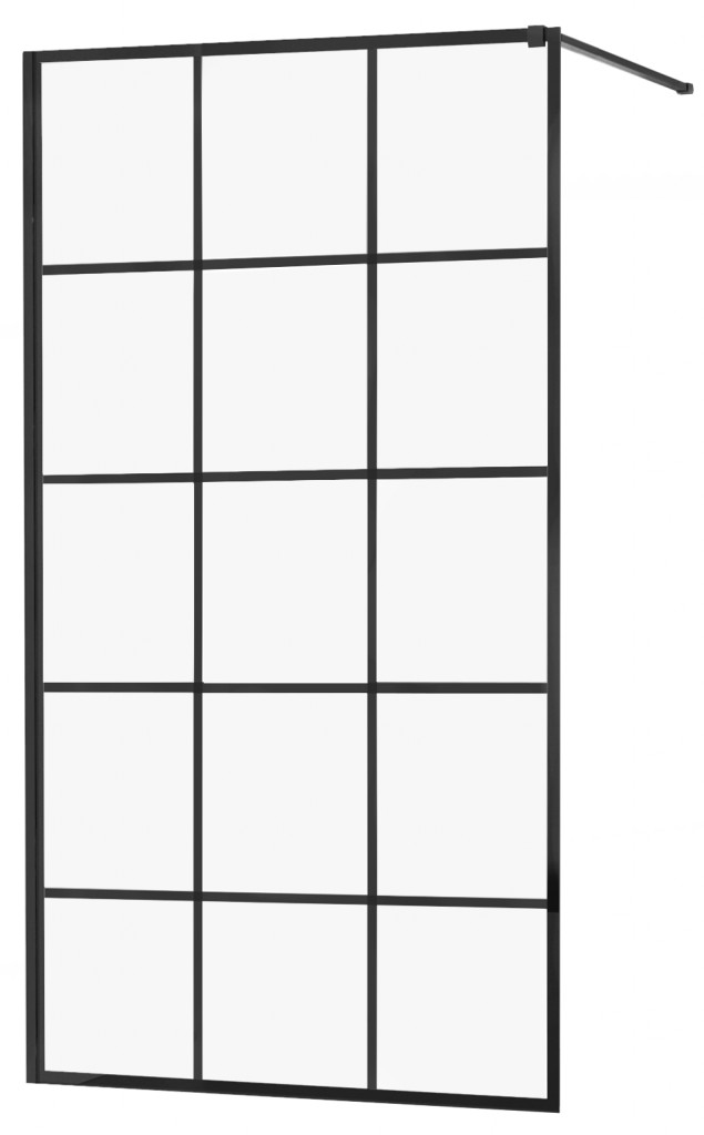 MEXEN/S - KIOTO Sprchová zástěna WALK-IN 100x200 cm 8 mm, černá, černý vzor 1 (800-100-101-70-77)