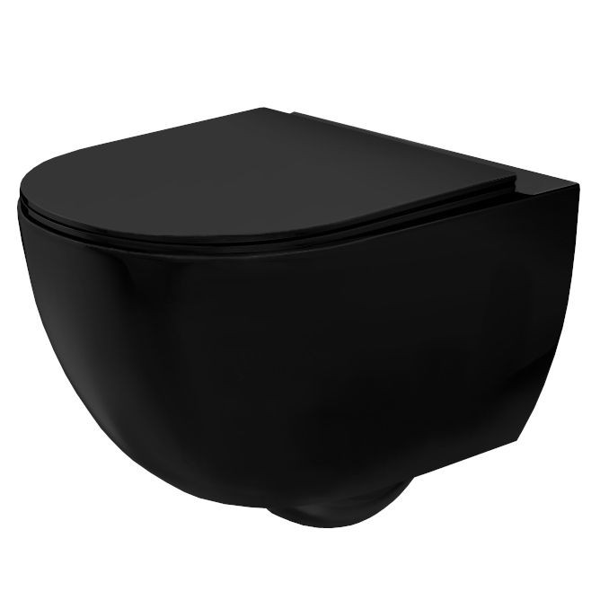 REA - Závěsná WC mísa včetně sedátka RIMLESS Carlo Mini Slim černá matná (REA-C8489)