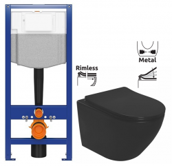 AKCE/SET - CERSANIT předstěnový instalační systém bez tlačítka + WC REA CARLO MINI RIMLESS ČERNÝ MAT + SEDÁTKO (K97-526 X MM1)