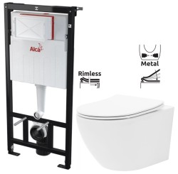 ALCA ALCA Sádromodul - predstenový inštalačný systém bez tlačidla + WC REA Carlo Flat Mini Rimlesss + SEDADLO (AM101/1120 X CF1)