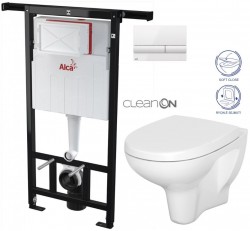ALCA Jádromodul - předstěnový instalační systém s bílým tlačítkem M1710 + WC CERSANIT ARTECO CLEANON + SEDÁTKO (AM102/1120 M1710 AT1)