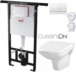 ALCA Jádromodul - předstěnový instalační systém s bílým tlačítkem M1710 + WC CERSANIT CLEANON CARINA + SEDÁTKO (AM102/1120 M1710 CA2)
