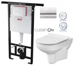 ALCA Jádromodul - předstěnový instalační systém s chromovým tlačítkem M1721 + WC CERSANIT CITY NEW CLEANON + WC SEDÁTKO SLIM (AM102/1120 M1721 CI2)