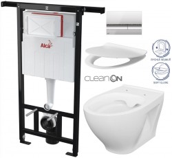 ALCA Jádromodul - předstěnový instalační systém s chromovým tlačítkem M1721 + WC CERSANIT CLEANON MODUO + SEDÁTKO (AM102/1120 M1721 MO1)