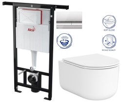 ALCA Jádromodul - předstěnový instalační systém s chromovým tlačítkem M1721 + WC CERSANIT INTRO PRO OVAL /VÍROVÉ SPLACH/+ SEDÁTKO (AM102/1120 M1721 IR1)