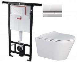 ALCA Jádromodul - předstěnový instalační systém s chromovým tlačítkem M1721 + WC MYJOYS MY1 + SEDÁTKO (AM102/1120 M1721 MY1)