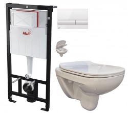 ALCA Sádromodul - předstěnový instalační systém s bílým tlačítkem M1710 + WC bez oplachového kruhu Edge + SEDÁTKO (AM101/1120 M1710 EG1)