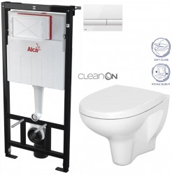 ALCA Sádromodul - předstěnový instalační systém s bílým tlačítkem M1710 + WC CERSANIT ARTECO CLEANON + SEDÁTKO (AM101/1120 M1710 AT1)