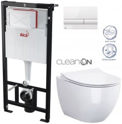 ALCA Sádromodul - předstěnový instalační systém s bílým tlačítkem M1710 + WC CERSANIT ZEN CLEANON + SEDÁTKO (AM101/1120 M1710 HA1)