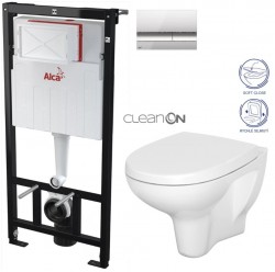 ALCA Sádromodul - předstěnový instalační systém s chromovým tlačítkem M1721 + WC CERSANIT ARTECO CLEANON + SEDÁTKO (AM101/1120 M1721 AT1)