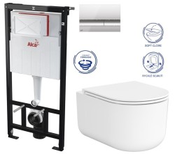 ALCA Sádromodul - předstěnový instalační systém s chromovým tlačítkem M1721 + WC CERSANIT INTRO PRO OVAL /VÍROVÉ SPLACH/+ SEDÁTKO (AM101/1120 M1721 IR1)