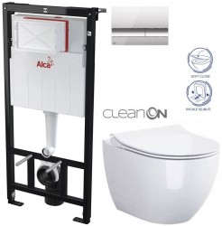 ALCA Sádromodul - předstěnový instalační systém s chromovým tlačítkem M1721 + WC CERSANIT ZEN CLEANON + SEDÁTKO (AM101/1120 M1721 HA1)