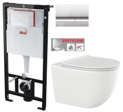 ALCA Sádromodul - předstěnový instalační systém s chromovým tlačítkem M1721 + WC INVENA TINOS  + SEDÁTKO (AM101/1120 M1721 NO1)