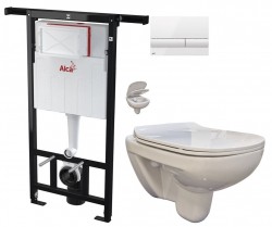 ALCADRAIN Jádromodul - předstěnový instalační systém s bílým tlačítkem M1710 + WC bez oplachového kruhu Edge + SEDÁTKO (AM102/1120 M1710 EG1)