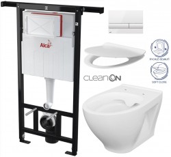 ALCADRAIN Jádromodul - předstěnový instalační systém s bílým tlačítkem M1710 + WC CERSANIT CLEANON MODUO + SEDÁTKO (AM102/1120 M1710 MO1)