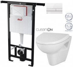 ALCADRAIN Jádromodul - předstěnový instalační systém s bílým tlačítkem M1710 + WC CERSANIT CLEANON PARVA + SEDÁTKO (AM102/1120 M1710 PA1)