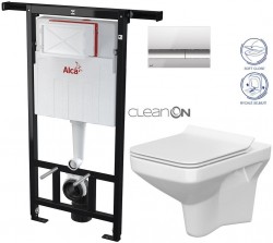 ALCADRAIN Jádromodul - předstěnový instalační systém s chromovým tlačítkem M1721 + WC CERSANIT CLEANON COMO + SEDÁTKO (AM102/1120 M1721 CO1)