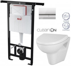 ALCADRAIN Jádromodul - předstěnový instalační systém s chromovým tlačítkem M1721 + WC CERSANIT CLEANON PARVA + SEDÁTKO (AM102/1120 M1721 PA1)