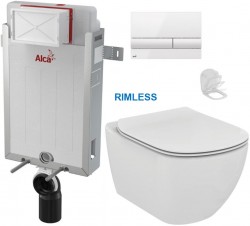 ALCADRAIN Renovmodul - předstěnový instalační systém s bílým tlačítkem M1710 + WC Ideal Standard Tesi se sedátkem RIMLESS (AM115/1000 M1710 TE2)