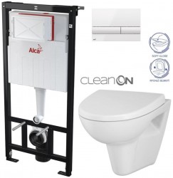 ALCADRAIN Sádromodul - předstěnový instalační systém s bílým tlačítkem M1710 + WC CERSANIT CLEANON PARVA + SEDÁTKO (AM101/1120 M1710 PA1)