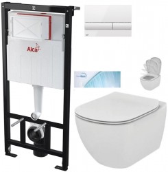 ALCADRAIN Sádromodul - předstěnový instalační systém s bílým tlačítkem M1710 + WC Ideal Standard Tesi se sedátkem SoftClose, AquaBlade  (AM101/1120 M1710 TE1)