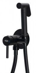 AQUALINE - Podomítková bidetová baterie se Stop sprškou, hadice 1,2m, kulatá, černá mat (SK302B)
