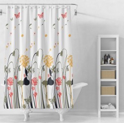 AQUALINE - Sprchový závěs 180x180cm, PEVA, bílá, barevné kytky (ZV038)