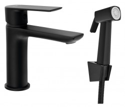 AQUALINE - Stojánková umyvadlová baterie s bidetovou sprchou, černá mat (SK401B)